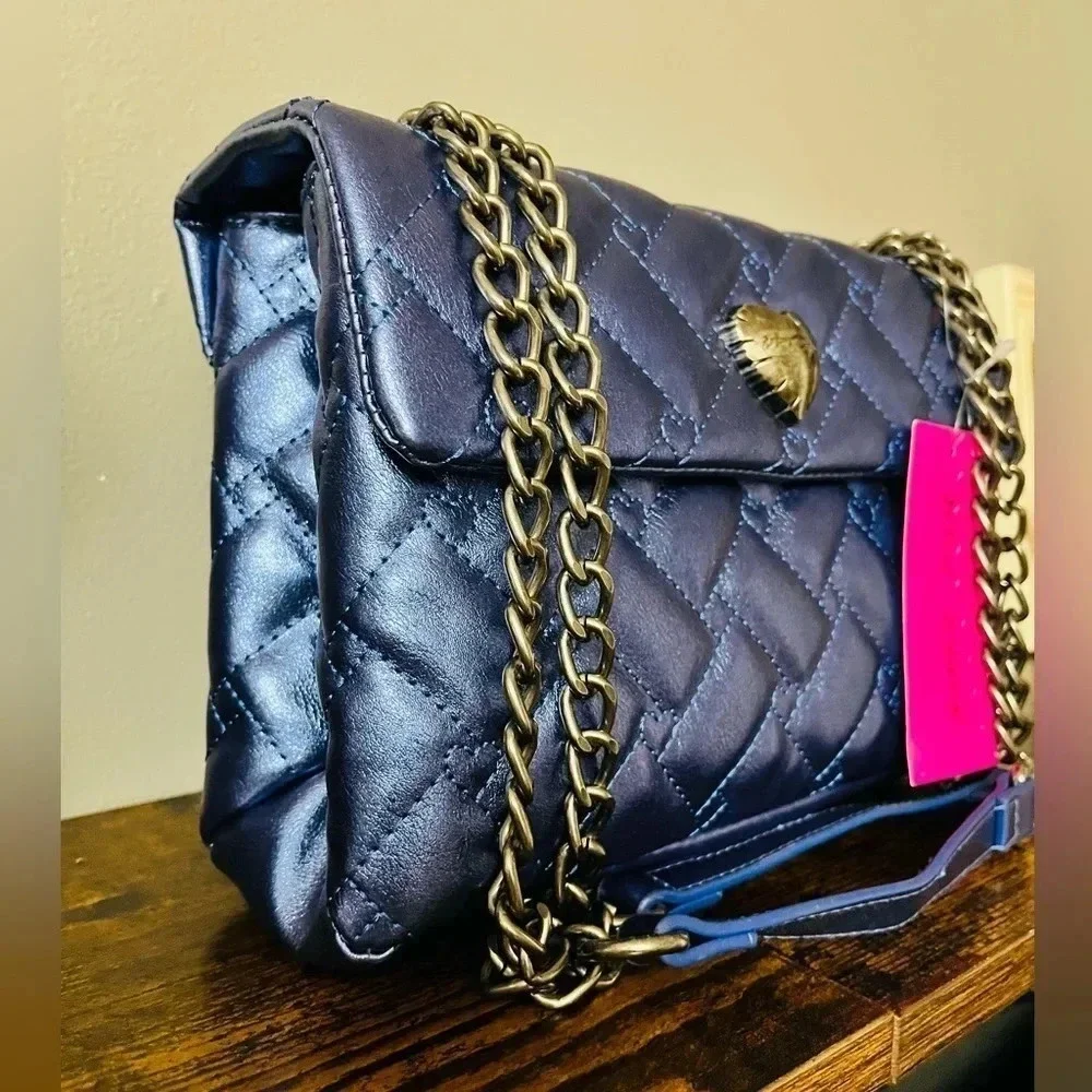 Betsey Johnson Xomaze Metallic Blue Quilted Shoulder Bag NWT